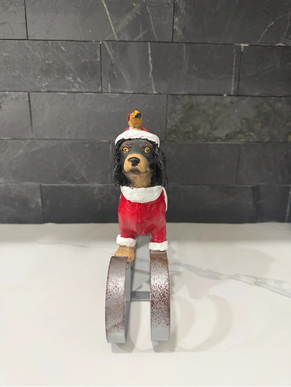 Festive Dachshund Santa Sleigh Figurine - Red